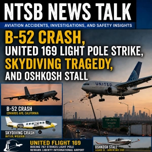 B-52 Crash, United 169 Light Pole Strike, Skydiving Tragedy, and Oshkosh Stall