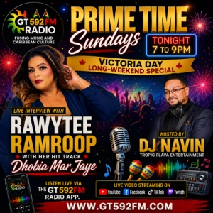 Prime Time Sundays LIVE on GT592FM Radio | Rawytee Ramroop Interview | Dhobia Mar Jaye | DJ Navin