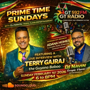 Prime Time Sundays LIVE – DJ Navin Interviews Terry Gajraj (The Guyana Baboo) | GT592FM Radio