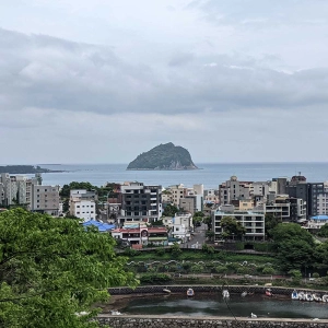 Flying from Busan to Jeju Island, South Korea