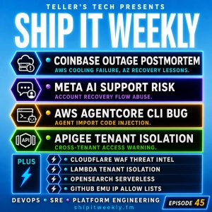 Coinbase Outage, Meta AI Account Recovery, AWS AgentCore Code Injection, Apigee Tenant Isolation, and the Glue That Breaks Production