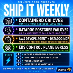 containerd CRI Vulnerabilities, Datadog PostgreSQL HA on Kubernetes, AWS DevOps Agent with Datadog MCP Server, EKS Control Plane Egress, and Why Users Feel the Wait